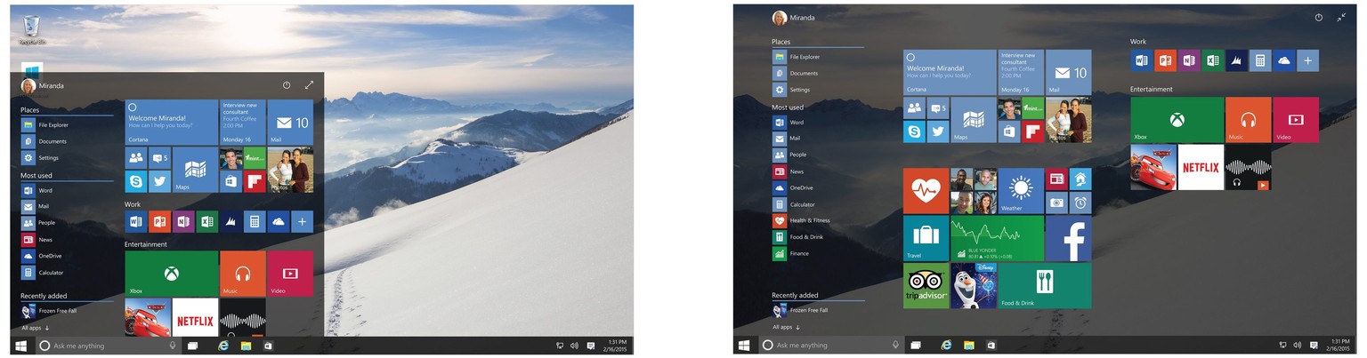 Das neue Startmenü von Windows 10.