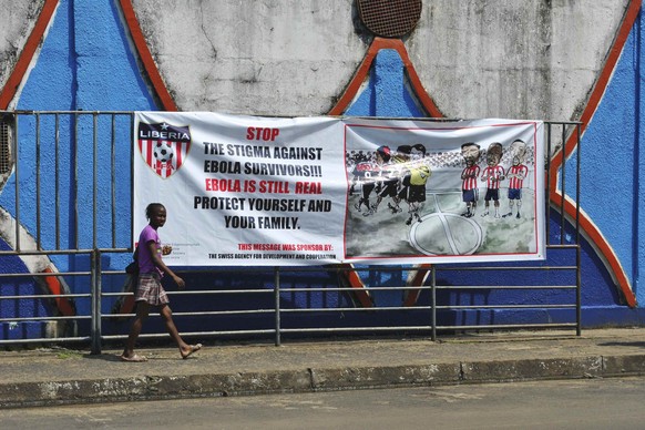 Ein Plakat mit Informationen darüber, wie man sich Verhalten soll im Kampf gegen Ebola.&nbsp;