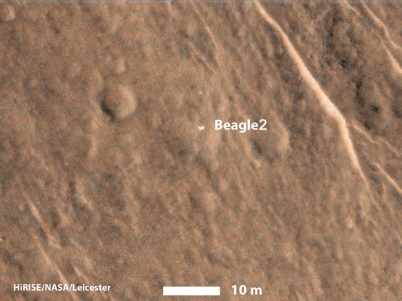 Der helle Punkt ist der Lander «Beagle 2» mit seinen Solarpanels.&nbsp;