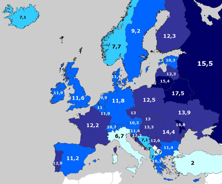 Alkoholkonsum in Europa in Litern pro Kopf (ab 15 Jahren).&nbsp;