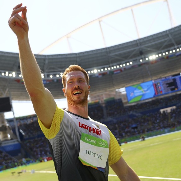 2016 Rio Olympics - Athletics - Final - Men&#039;s Discus Throw Final - Olympic Stadium - Rio de Janeiro, Brazil - 13/08/2016. Christoph Harting (GER) of Germany celebrates after winning the gold. REU ...