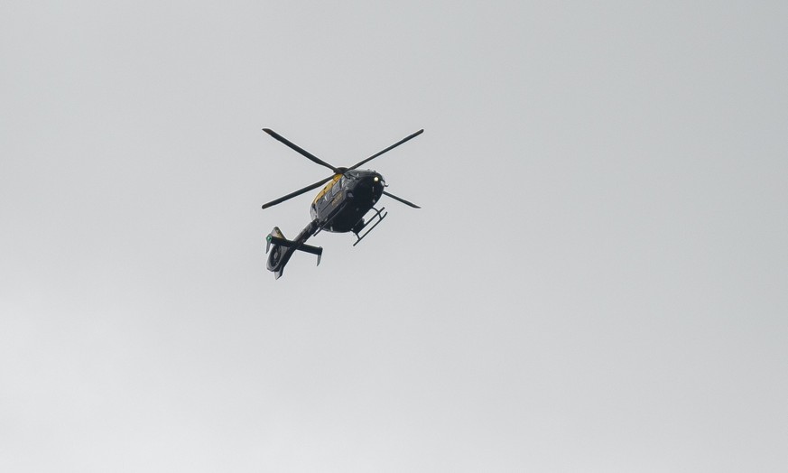 epa06005653 A police Helicopter shadows the Real Madrid Bus as it arrives at the Real Madrid team hotel in Cardiff, Wales, Britain, 02 June 2017. Real Madrid face Juventus Turin in the UEFA Champions  ...