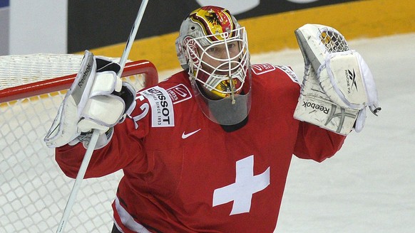 Switzerland&#039;s goalkeeper Tobias Stephan reacts after the Ice Hockey World Championship preliminary round group match between Switzerland and Belarus at the Hartwall Arena in Helsinki, Finland, Su ...