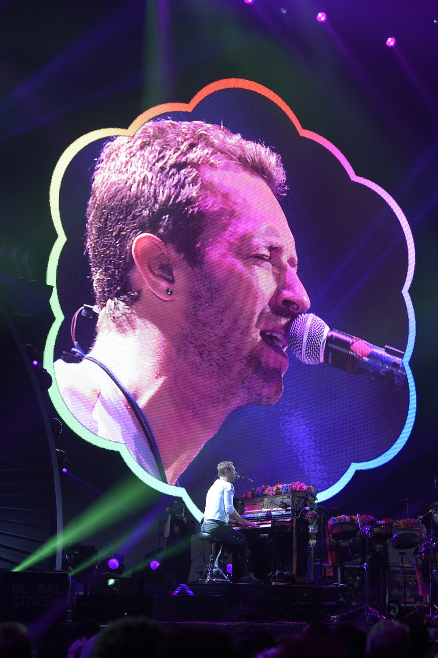 Singer Chris Martin, of the band Coldplay, performs at the Global Citizen Festival concert on the eve of the G-20 summit in Hamburg, northern Germany, Thursday, July 6, 2017. The leaders of the group  ...