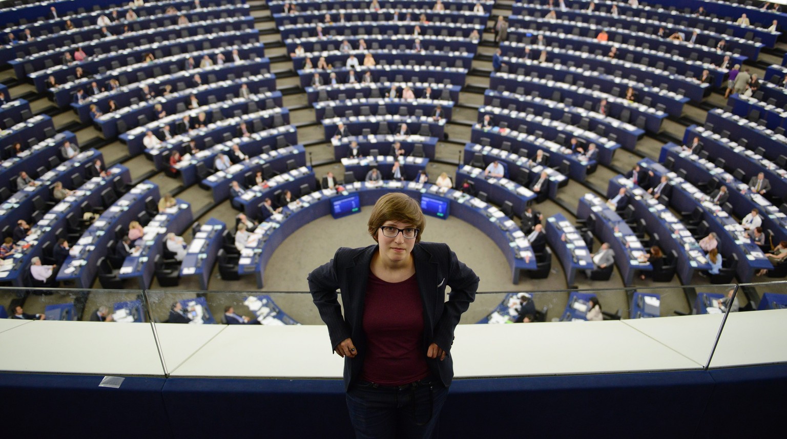 epa04295856 German Member of the European Parliament Julia Reda of the Pirate Party (Piratenpartei) poses during the second day of the first plenary session at European Parliament in Strasbourg, Franc ...