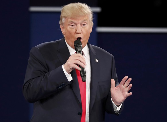 Republican U.S. presidential nominee Donald Trump speaks during the second U.S. presidential town hall debate between Trump and Democratic U.S. presidential nominee Hillary Clinton at Washington Unive ...