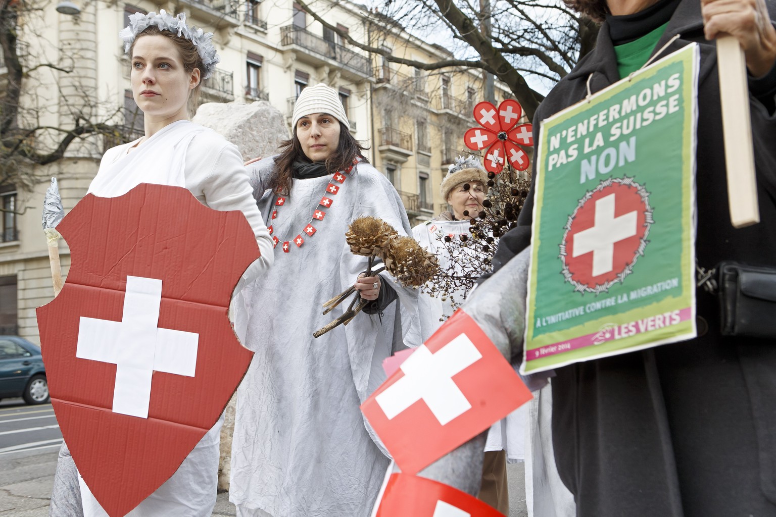 Schweizerisch und doch ungeliebt: Demo gegen die Zuwanderungsinitiative am 7. Januar 2014 in Genf.