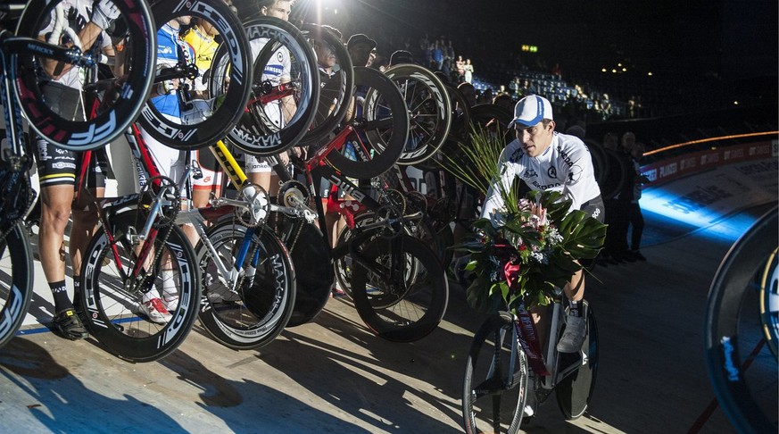 Der Schweizer Bahnrennfahrer Franco Marvulli an seiner Verabschiedung an den Sixday Nights Zuerich, am Samstag, 30. November 2013, im Hallenstadion Zuerich. Franco Marvulli bestreitet dieses Jahr sein ...