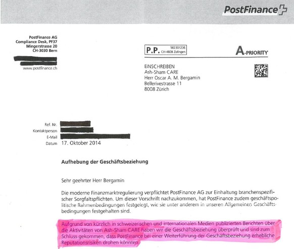 Die Postfinance löst eine Geschäftsbeziehung – aufgrund von «Medienberichten».