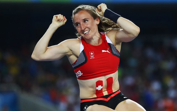 2016 Rio Olympics - Athletics - Final - Women&#039;s Pole Vault Final - Olympic Stadium - Rio de Janeiro, Brazil - 19/08/2016. Nicole Buchler (SUI) of Switzerland reacts. REUTERS/Kai Pfaffenbach FOR E ...