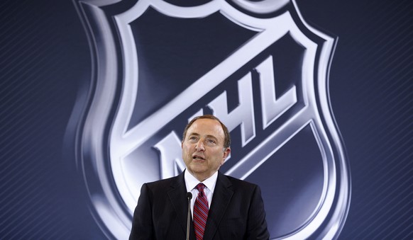 FILE - In this June 22, 2016, file photo, NHL Commissioner Gary Bettman speaks during a news conference in Las Vegas. The NHL is eyeing opportunities to crack the biggest market in the world: China. W ...