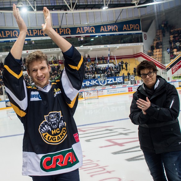 Lugano-Präsidentin Vicky Mantegazza mit Damien Brunner.