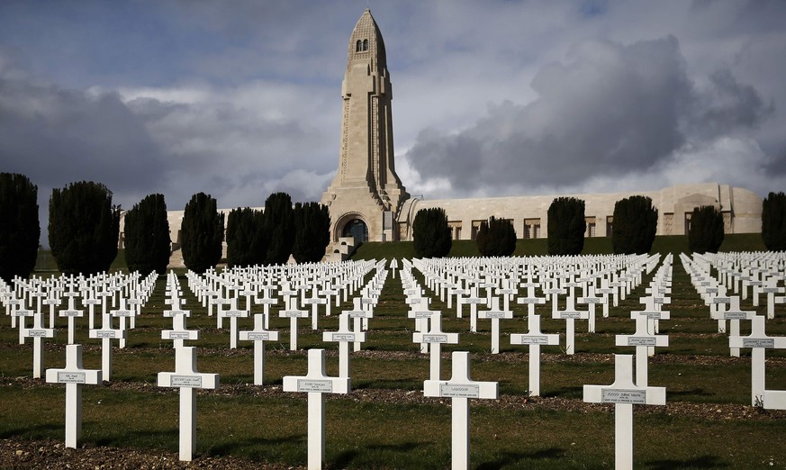 Crosses are seen at the WWI Douaumont ossuary near Verdun, France, in this picture taken on March 4, 2014. Sunday February 21, 2016 marks the 100th anniversary of the start of the battle of Verdun, fo ...