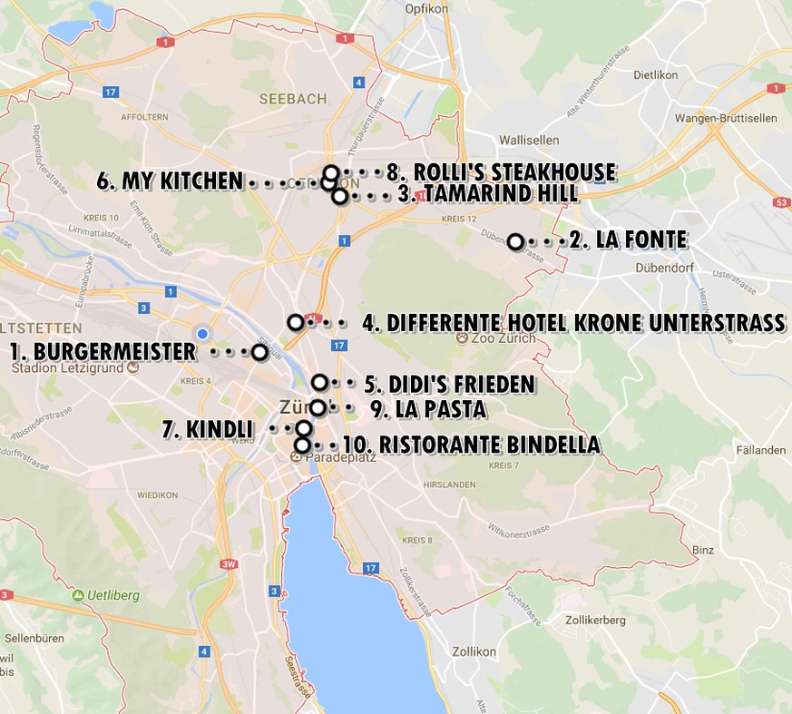 Zürichs Fressstrasse: Acht der Top-Ten-Restaurants in Zürich (laut Tripadvisor) befinden sich auf einem schmalen Streifen zwischen Paradeplatz und Sternen Oerlikon.