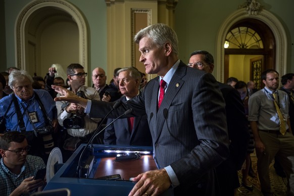 epa06228714 Republican Senator from Louisiana Bill Cassidy speaks to the media about Republican Senate Majority Leader from Kentucky Mitch McConnell&#039;s decision not to hold a vote on the Graham-Ca ...