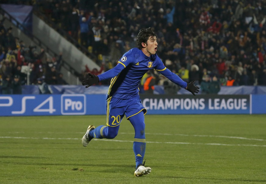 Football Soccer - FC Rostov v FC Bayern Munich - UEFA Champions League Group Stage - Group D - Olimp 2 Stadium, Rostov-on-Don, Russia - 23/11/16. FC Rostov&#039;s Sardar Azmoun celebrates after scorin ...