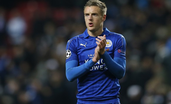 Football Soccer - FC Copenhagen v Leicester City - UEFA Champions League Group Stage - Group G - Parken Stadion, Copenhagen, Denmark - 2/11/16 Leicester City&#039;s Jamie Vardy applauds their fans aft ...