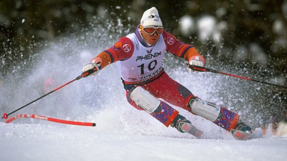 1993: Marc Girardelli of Luxembourg in action during a Mens Slalom event in Morioka-Shizukuishi, Japan. Giradelli finished in second place. \ Mandatory Credit: Simon Bruty/Allsport