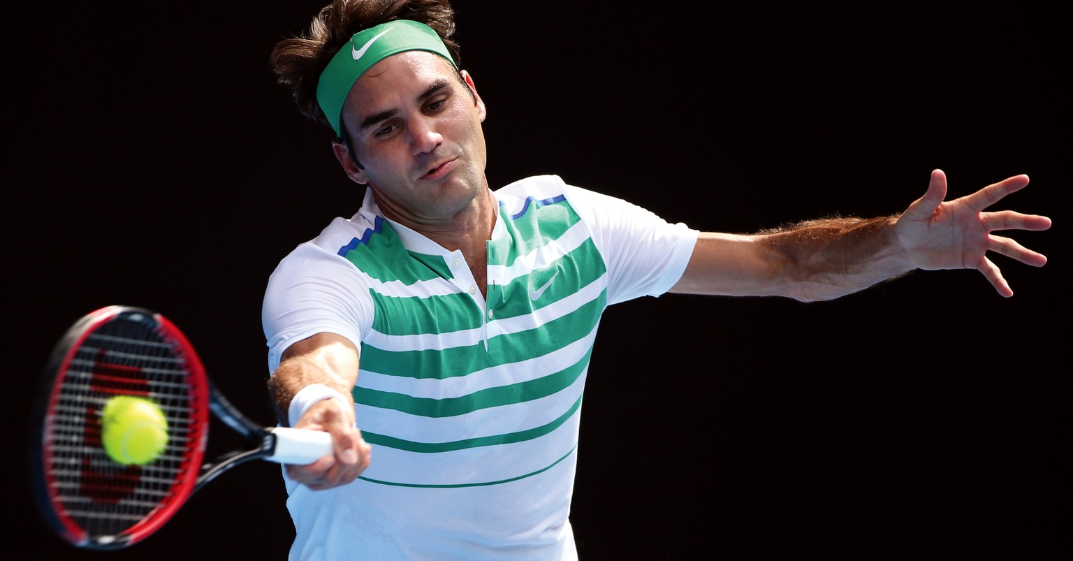 FILE - In this Jan. 26, 2016 file photo, Roger Federer of Switzerland plays a forehand return to Tomas Berdych of the Czech Republic during their quarterfinal match at the Australian Open tennis champ ...