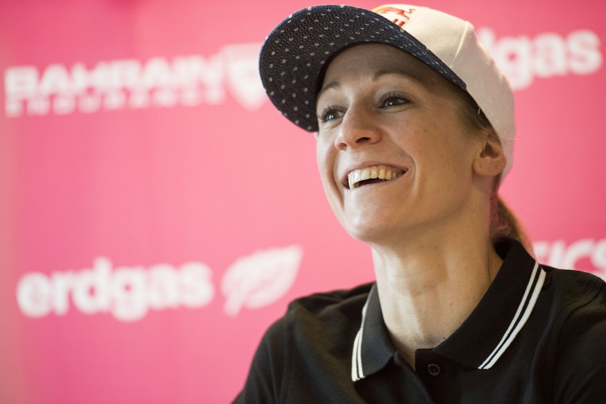 Die Schweizer Triathletin Daniela Ryf spricht an einer Medienkonferenz vor der 70.3. WM in Australien und der angestrebten Titelverteidigung bei der Ironman-WM in Hawaii, aufgenommen, am Freitag, 12.  ...