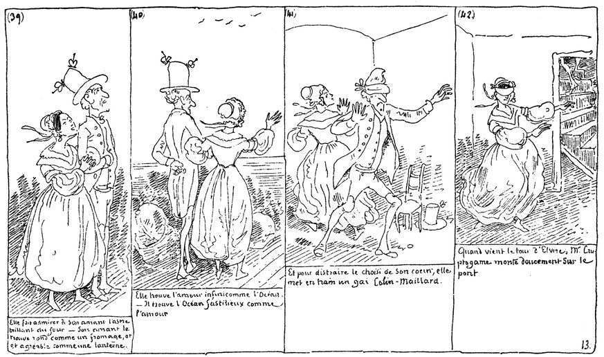 Ausschnitt aus einem frühen Comic von Rodolphe Toepffer: Histoire de Monsieur Cryptogame