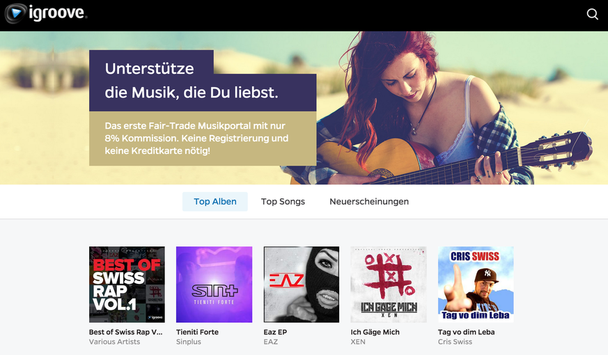 Die Website des Musikportals iGroove.ch, das Einkäufe per SMS ermöglicht.