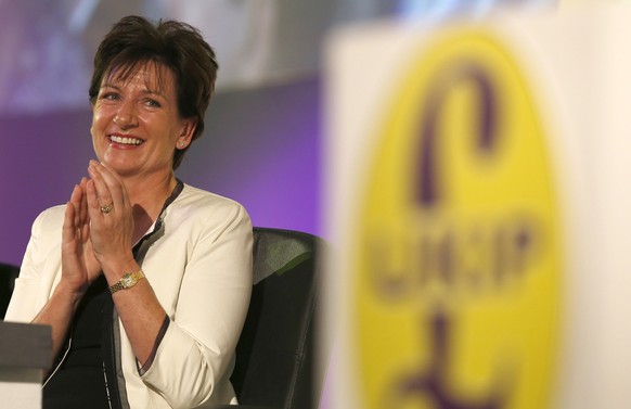 United Kingdom Independence Party (UKIP) Member of the European Parliament (MEP), Diane James, speaks during the UKIP annual party conference, in Doncaster, northern England September 26 , 2014. REUTE ...