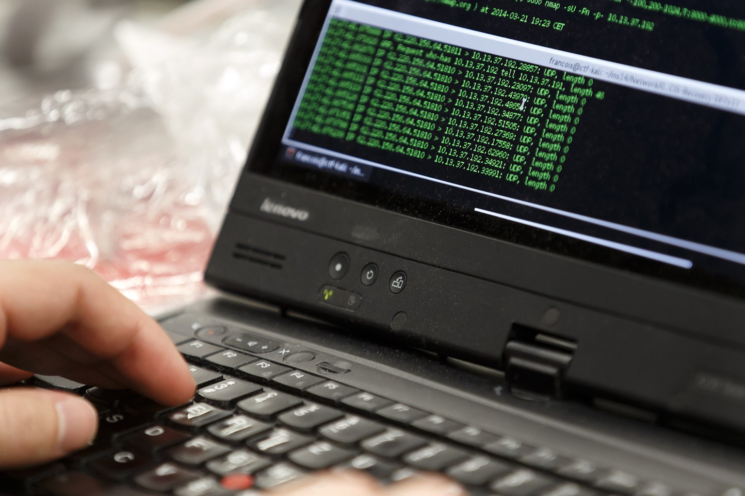 Hackers try to break the security oriented challenges during an ethical hacking contest at the 7th edition of &quot;Insomni&#039;hack - Swiss security conference and ethical hacking contest&quot;, in  ...