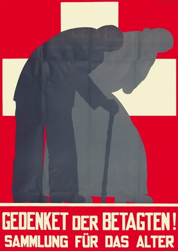 Plakat der Stiftung für das Alter (heute Pro Senectute), 1931. Erst 1947 wird das Bundesgesetz zur AHV vom Schweizer Stimmvolk bestätigt.