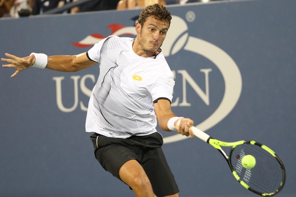 Sep 1, 2016; New York, NY, USA; Alessandro Giannessi of Italy returns a shot to Stan Wawrinka of Switzerland (not pictured) on day four of the 2016 U.S. Open tennis tournament at USTA Billie Jean King ...