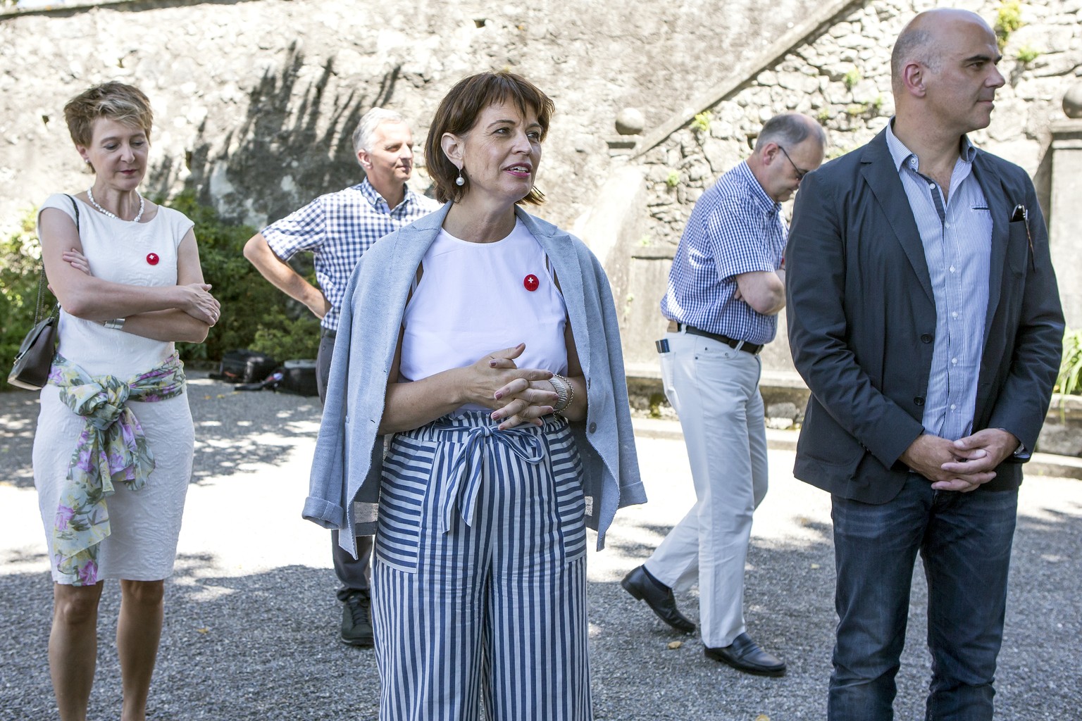 Bundesraete von links nach rechts: Simonetta Sommaruga, Didier Burkhalter, Bundespraesidentin Doris Leuthard, Guy Parmelin und Alain Berset, waehrend der traditionellen Bundesratsreise, am 06. Juli 20 ...