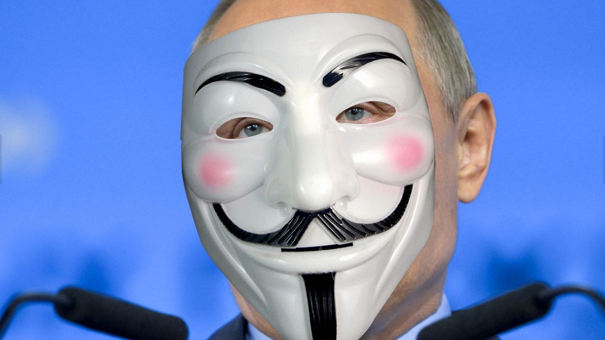 Putin mit eine Guy-Fawkes-Maske.&nbsp;