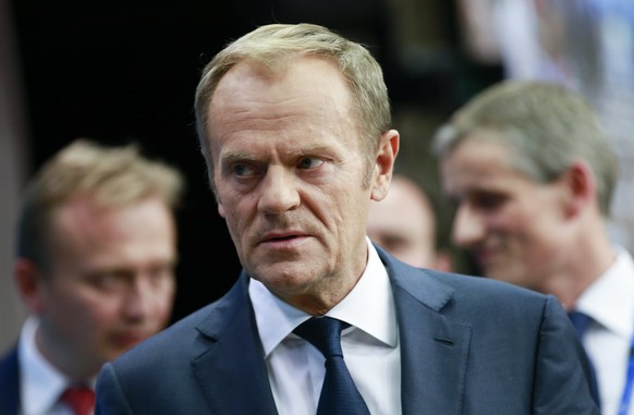 epa06276732 European Council president Donald Tusk during a press briefing on the first day of the European Council in Brussels, Belgium, 19 October 2017. European leader meet in Brussels on 19 and 20 ...