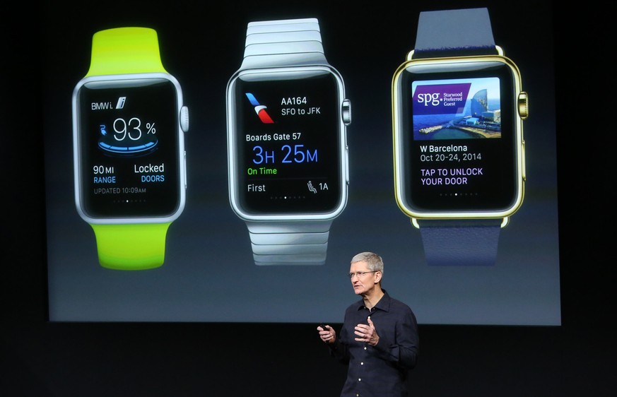 Drei unterschiedlich teure Modelle, eine Zukunft: Tim Cook mit den Apple-Uhren.
