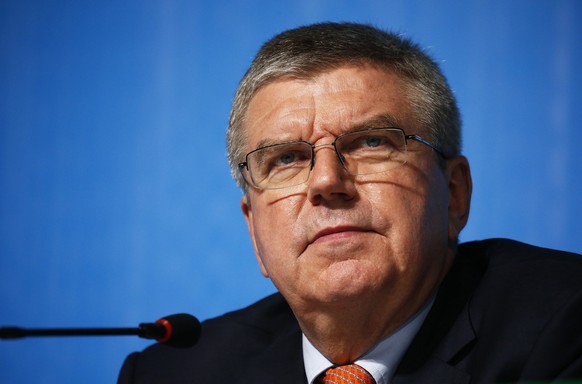 epa05455112 IOC President Thomas Bach of Germany attends a press conference in Rio de Janeiro, Brazil, 04 August 2016. The Rio 2016 Olympic Games will take place from 05 to 21 August 2016. EPA/LARRY W ...