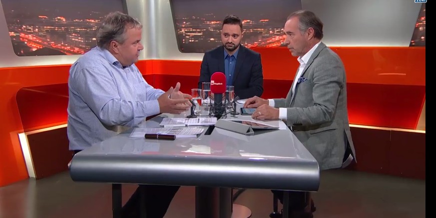 SVP-Kantonsrat Jürg Trachsel, SP-Gemeinderat Alan David und Moderator Hugo Bigi im gestrigen Talk Täglich.