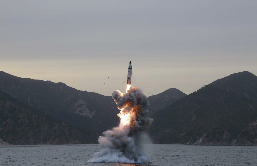 epa05416262 (FILE) An undated file picture released by the North Korean Central News Agency (KCNA), the state news agency of North Korea, shows an &#039;underwater test-fire of strategic submarine bal ...
