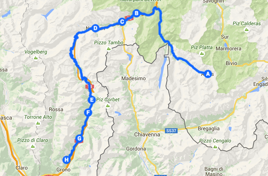 Die Etappe von Juf nach Verdabbio. Hier geht es zum Livetracking!