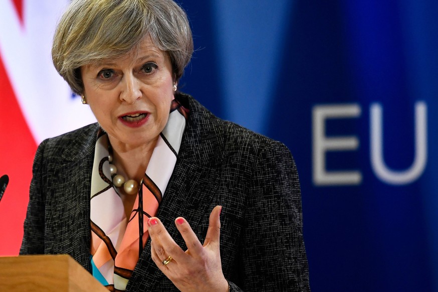 Britain&#039;s Prime Minister Theresa May attends a news conference during the EU Summit in Brussels, Belgium, March 9, 2017. REUTERS/Dylan Martinez