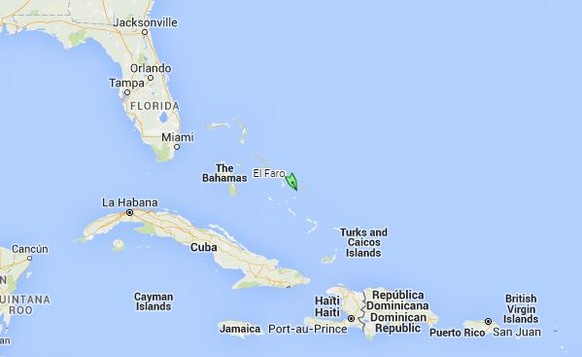 Die letzte bekannte Position des Frachters: Zwischen den Bahamas- und den Turk-Inseln.