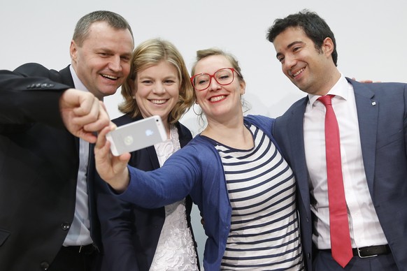 Das Gegner-Komitee (v. r.):&nbsp;Andrea Caroni (FDP AR), Aline Trede (Grüne BE), Nadine Masshardt (SP BE) und Bernhard Guhl (BDP AG).