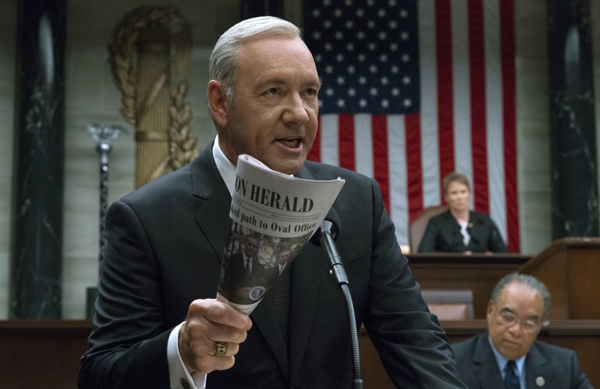 This image released by Netflix shows Kevin Spacey in a scene from &quot;House Of Cards.&quot; Spacey was nominated for an Emmy Award for outstanding lead actor in a drama series on Thursday, July 13,  ...