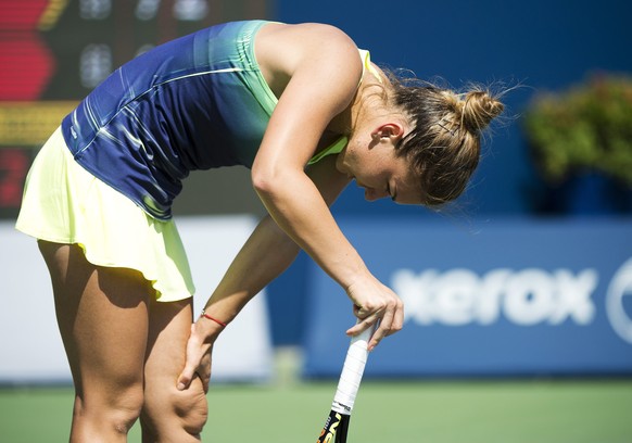 «Die geknickte Tennis-Spielerin» – Simona Haleps Lieblings-Pose am Sonntagabend.