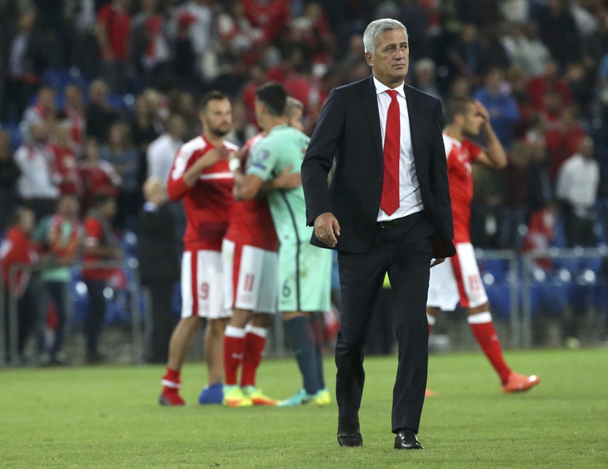 Football Soccer - Switzerland v Portugal - 2018 World Cup Qualifier - St. Jakob-Park, Basel, Switzerland - 6/9/16. Switzerland&#039;s coach Vladimir Petkovic reacts after the game. REUTERS/Ruben Spric ...