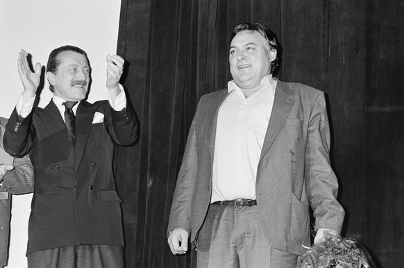 Dieter Meier (links) und Mathias Gnädinger – das Bild wurde 1989 aufgenommen.