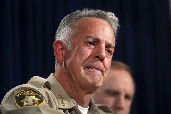 Clark County Sheriff Joe Lombardo listens to a question during a media briefing at Metro Police headquarters in Las Vegas Wednesday, Oct. 4, 2017. Investigators trying to figure out the Las Vegas gunm ...