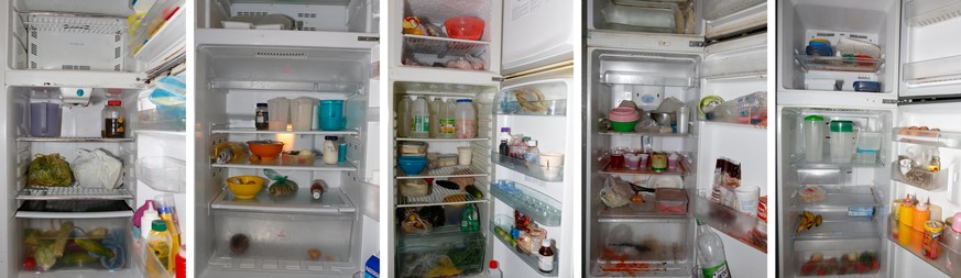 A combination photo shows the contents of peoples fridges in Caracas, Venezuela April 2016. The combination of Venezuela&#039;s sky-rocketing prices and chronic product shortages have left many strugg ...