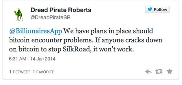 Tweet Betreiber Online-Marktplatz Silk Road (Januar 2014)