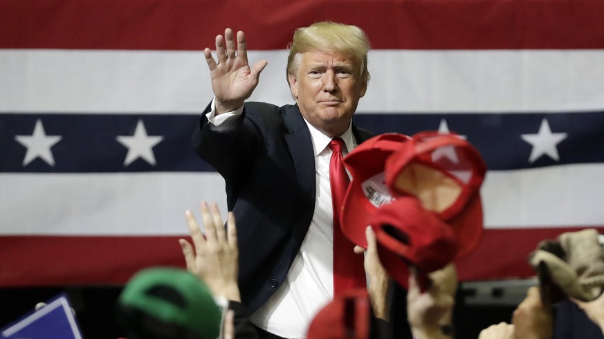 President Donald Trump acknowledges the crowd as he leaves a rally Sunday, Nov. 4, 2018, in Chattanooga, Tenn. (AP Photo/Mark Humphrey)