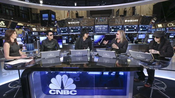 Mötley Crüe bei einem Interview an der New Yorker Börse im Januar 2015.